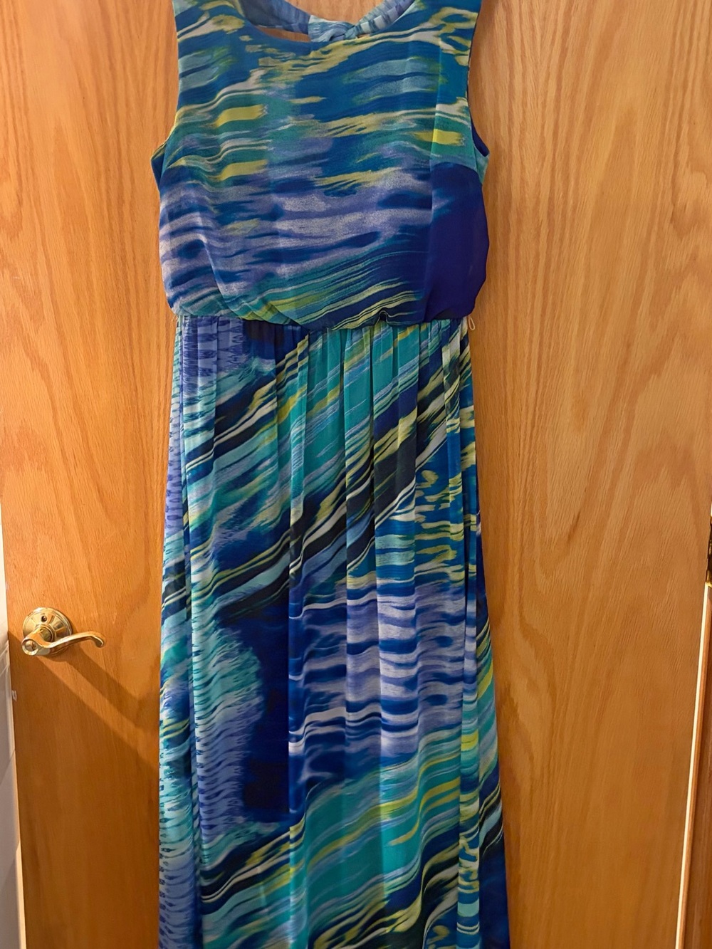 Bisou Bisou Teal, Blue and Green Wave-Print Sleeveless Maxi Dress